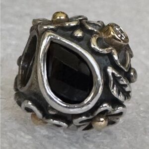 100% Authentic Pandora SS & 14k Black Onyx & Diamond Dew Drops Charm